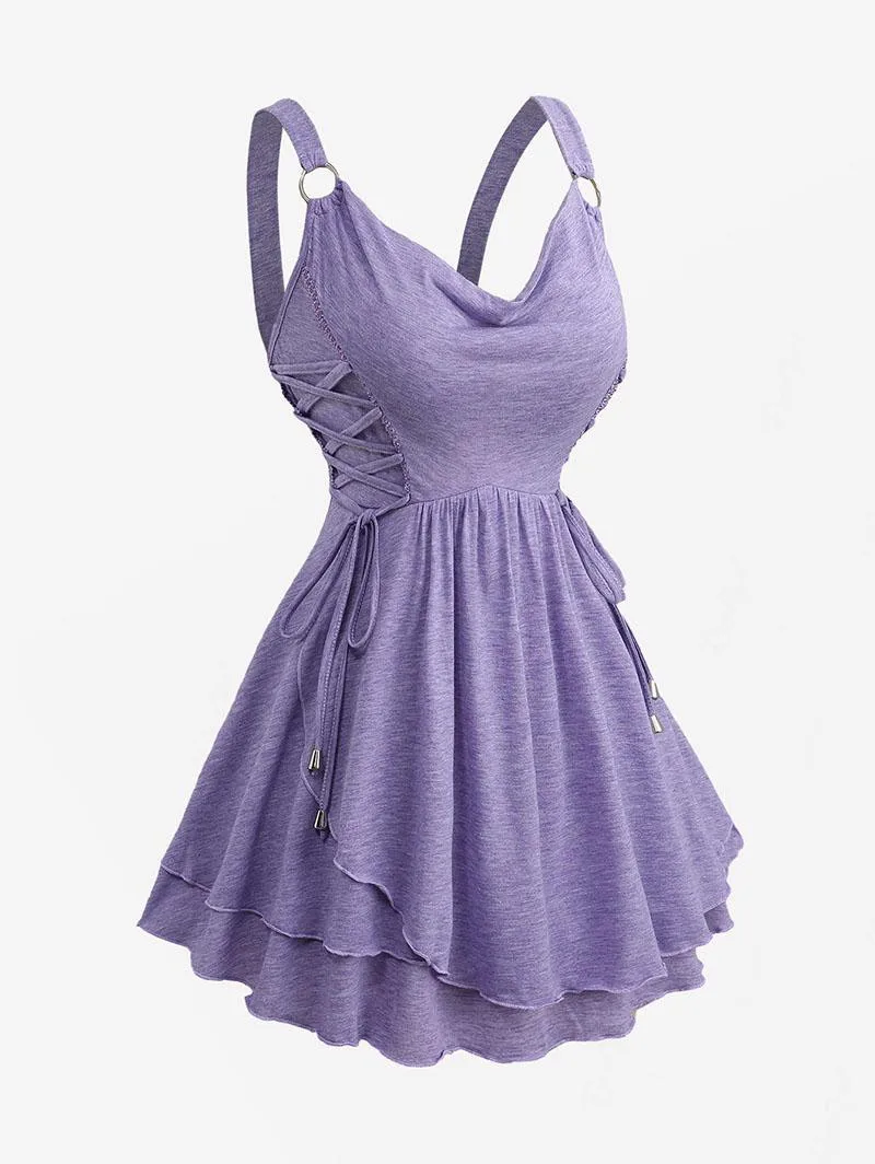 ROSEGAL Plus Size Wasserfallausschnitt O-Ring Schnürrüschen Marled Heathered Tank Top 2025, Damen Sommer rückenfreie Tops