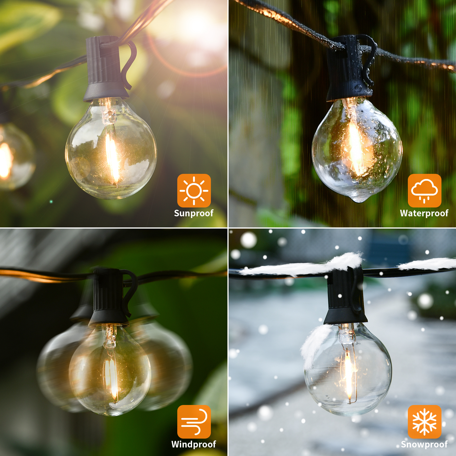 G40 LED 36 m buitenlicht met 64 plastic lampen Bevestigbare buitenlichtslinger voor tuinen, bruiloften, feesten, terrassen