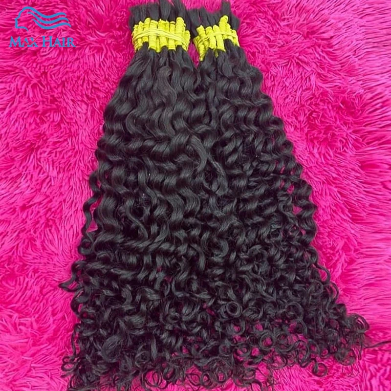 Extensão do cabelo humano virgem, cabelo encaracolado profundo, cabelo a granel, tecelagem para trançar, 100% não transformados, sem trama, 10A, 18-30in