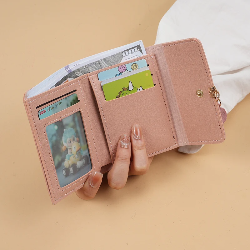 Dompet koin คลัทช์พับสามทบกระเป๋าใส่บัตรเครดิตมินิมอลลิสต์กระเป๋าสตางค์ลำลองของผู้หญิง