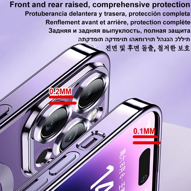 Chapado de lujo para funda magnética Magsafe para iPhone 16 15 14 13 12 11 Pro Max Plus cubierta de carga inalámbrica con Protector de lente