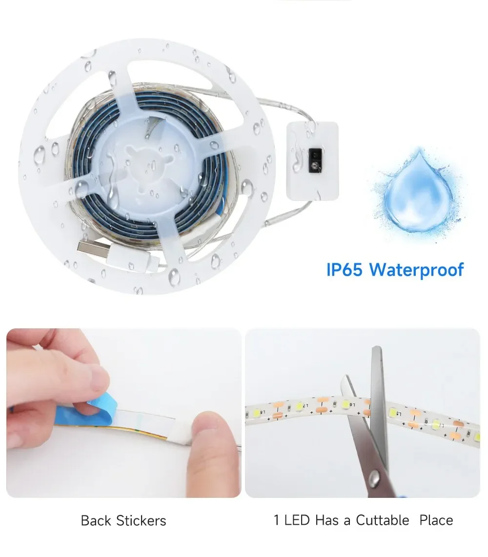 LED Strip Lights com sensor de indução USB, Hand Wave Dimmer, flexível Diode Tape Lamp, Backlight para TV, cozinha, IP65 impermeável, 5V, 2835