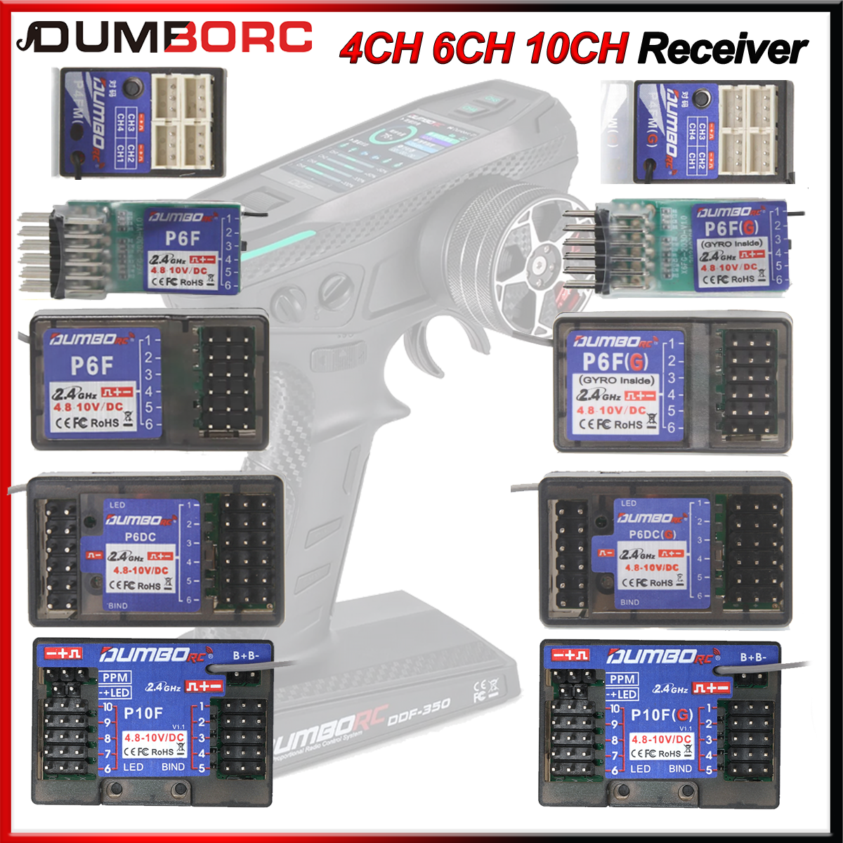 DUMBORC P6FG X10FG P6DC X4FMG MINI 4CH 6CH 10CH Приемник 4,8-10V Возврат напряжения для передатчика X6 DDF-350 RC Автомобиль Лодка Танк