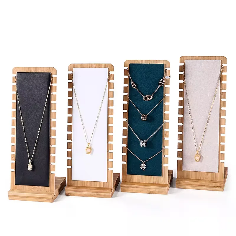 เครื่องประดับไม้ไผ่ชั้นวางจอแสดงผลหลายสร้อยคอจี้ Rack สร้อยคอจัดเก็บแขวนเครื่องประดับ Props