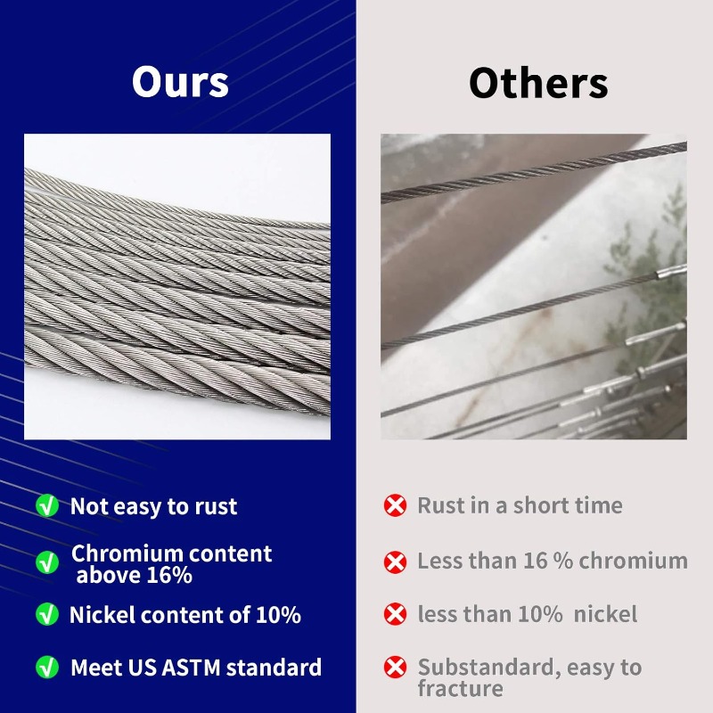 Stainless Steel Cable, Wire Rope Aircraft Cable for Deck Cable Railing Kit, 7 x 7 Strands Construction,DIY Balustrades