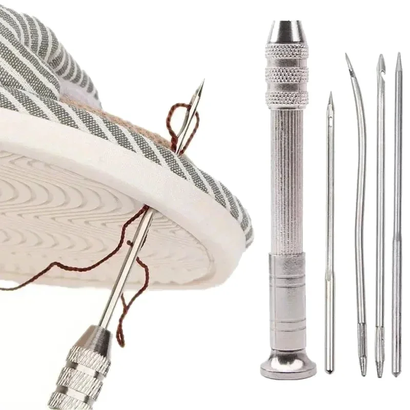 Kit de agulhas de costura de couro, conjunto contém furador de costura de couro prateado, agulha de 4 peças adequada para barraca de lona de couro