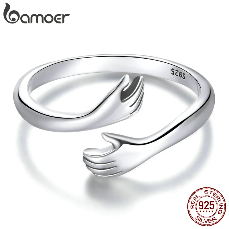 Bamoer Mạ Bạc 925 Ôm Ấm Áp Và Tình Yêu Tay Điều Chỉnh Vòng Cho Nữ Trang Sức Dự Tiệc, lớn Của Ông Yêu Thương Ôm Sát Vòng BSR176