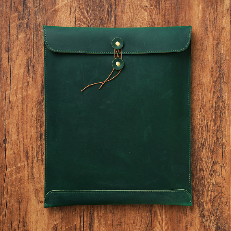 OEM ODM Vintage Crazy Horse Leather A4 Portfolio Bag Size Real Cowhide Leather Padfolio Bag Leather File Storage Bag File Pocket