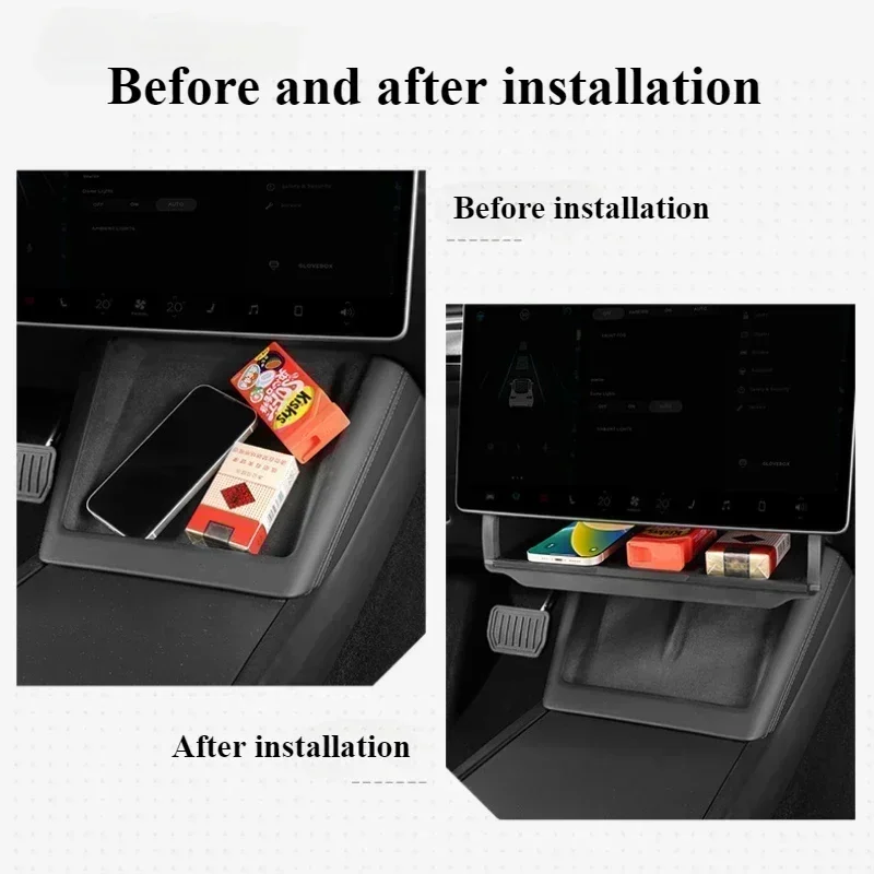 Under Screen Storage Box for Tesla Model Y/3+ Highland Model Y juniper Central Control Hidden Storage Organizer Tray Accessories