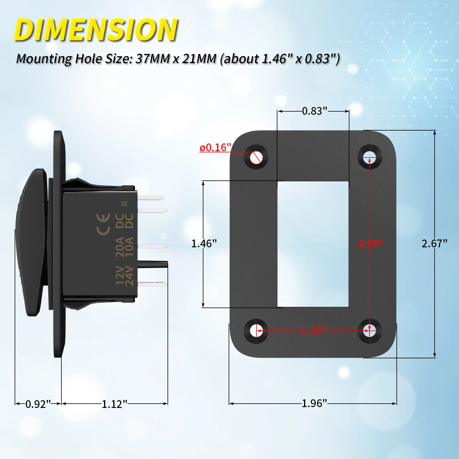 DaierTek-interruptor basculante de bomba de sentina de 3 vías, resistente al agua, 12V, 24V, 4 pines, 20A, SPDT, Panel de interruptor de bomba de sentina automática/apagado Manual con luz LED
