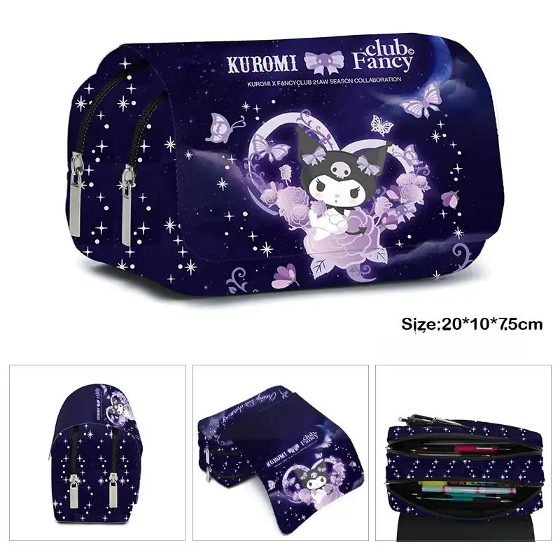 กระเป๋านักเรียนนักเรียน Kawaii Double-Layer กระเป๋าดินสอขนาดใหญ่ความจุกระเป๋าเป้สะพายหลังลําลองการ์ตูนพิมพ์ปากกากระเป๋า