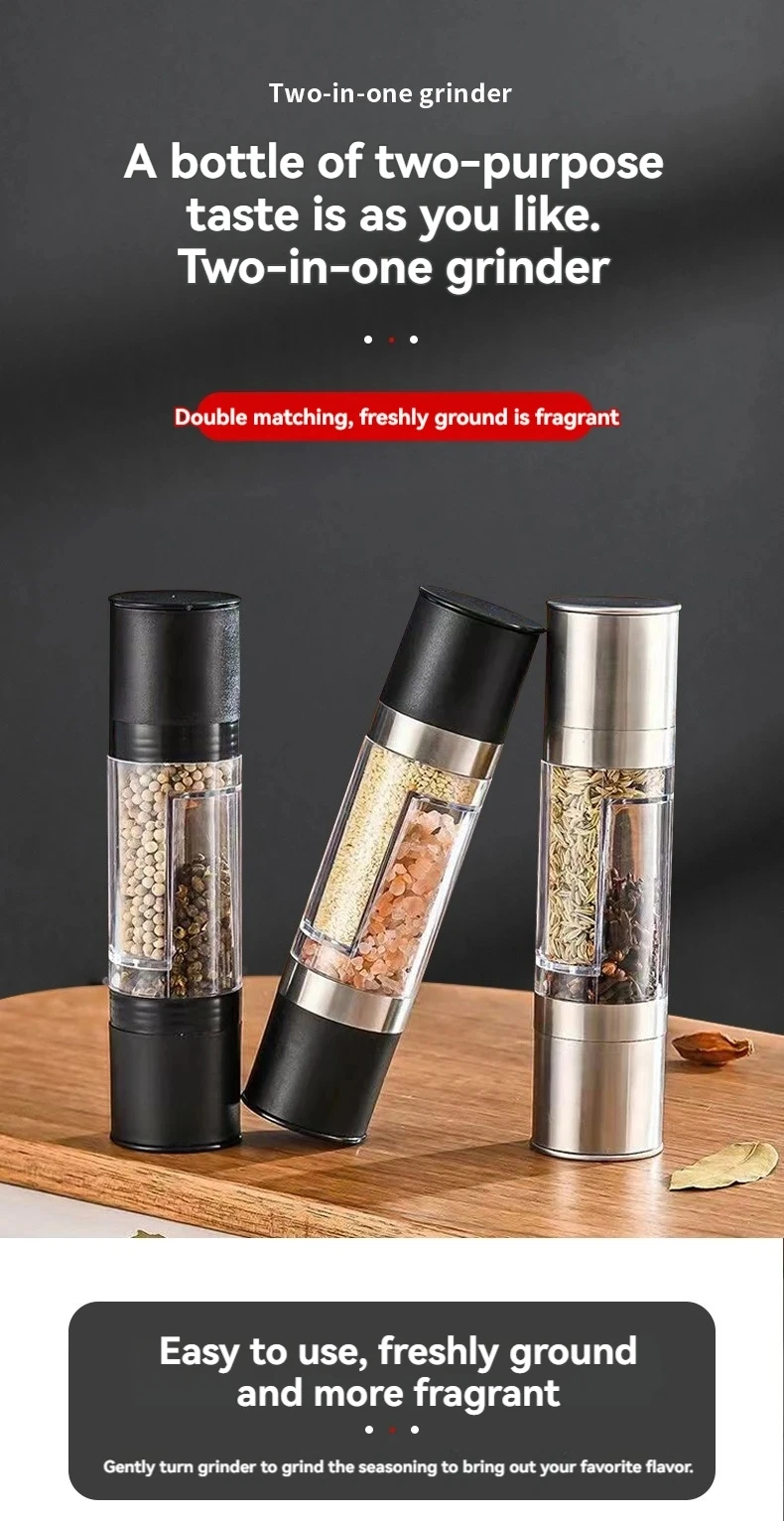 เครื่องบดเกลือและพริกไทย 2 in 1 เครื่องบดเกลือพริกไทยสแตนเลสด้วยตนเองพร้อมเครื่องมือห้องครัวบดเซรามิกแบบปรับได้