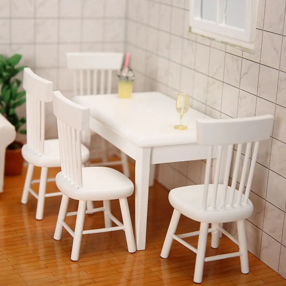 Mini mesas de madera para decoración de casa de muñecas, mesa de escena y silla modelo, muebles, juguetes, accesorios para casa de muñecas, 1:12
