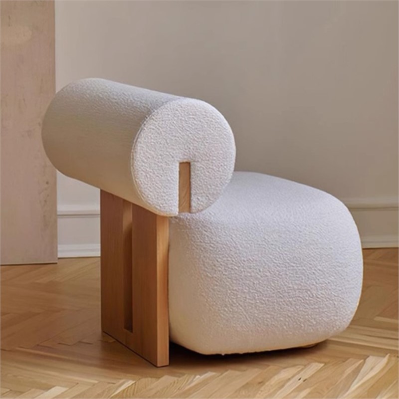Silla de sofá de madera maciza de estilo nórdico moderno, se puede utilizar como viento crema, sala de estar, silla de hipopótamo de lana de cordero perezosa, silla de ocio individual