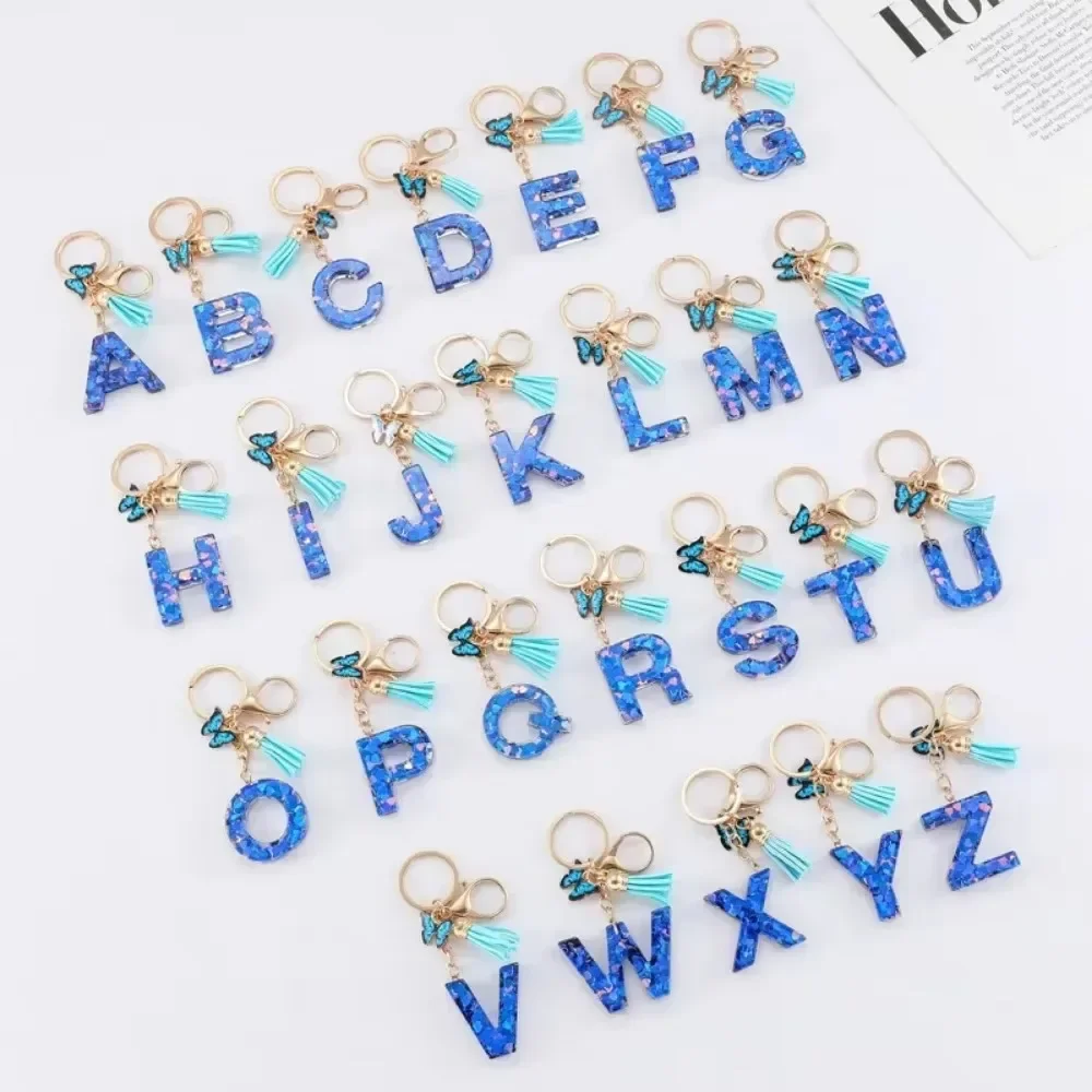 1 pcs/5 pcs ใหม่ 26 ตัวอักษรพวงกุญแจสีฟ้า Y2k น่ารักรักพวงกุญแจผีเสื้อสําหรับกระเป๋าอะคริลิคจี้ Key CHAIN ของขวัญ