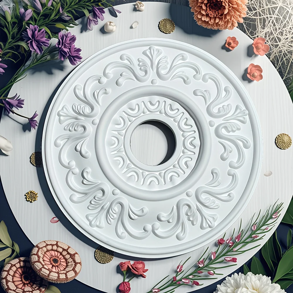 PU ceiling light base round model for decoration; round ceiling light base with a line of imitation gypsum;