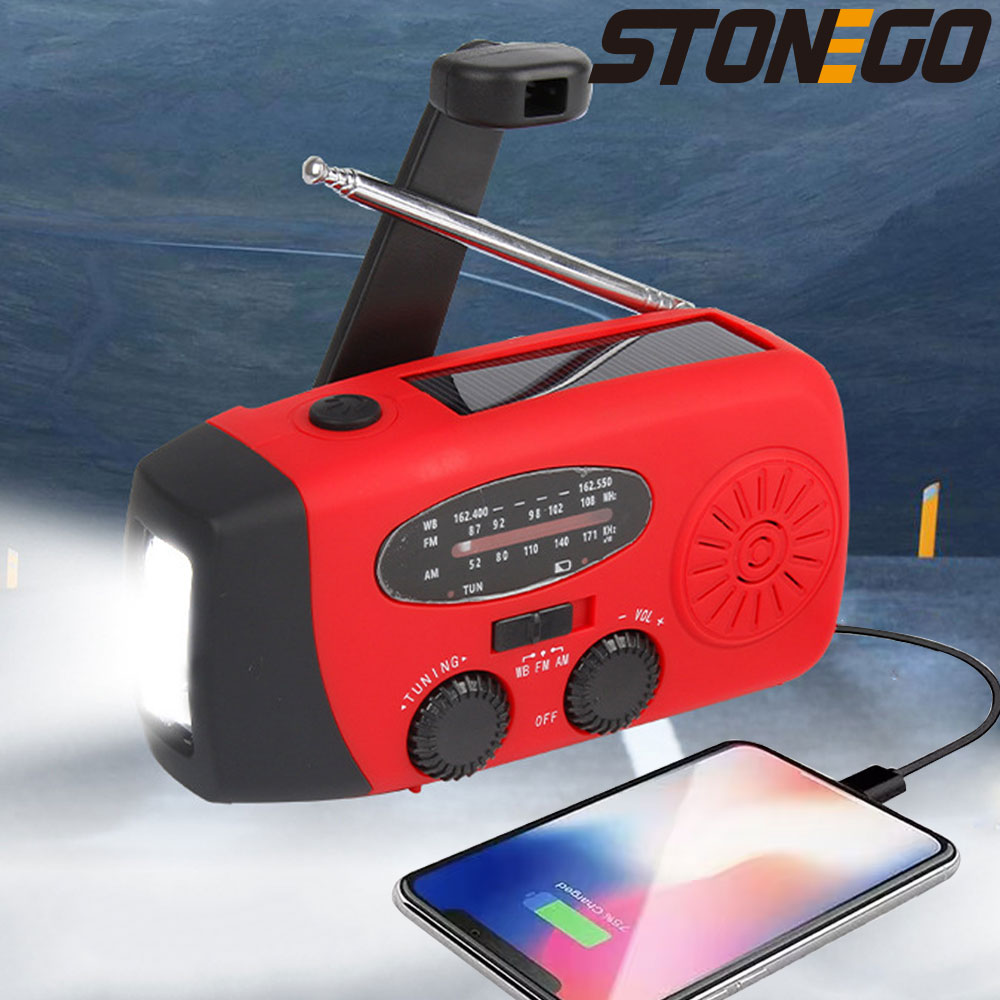 Stonego 2000ma rádio de emergência ao ar livre portátil geração de energia rádio prevenção de desastres solar manivela rádio am/fm