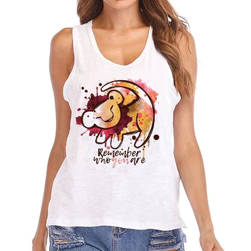 Anime Hakuna Matata rompi kaus Tnak atasan Disney The Lion King kaus potong wanita kaus Crop Top wanita pakaian kaus atasan