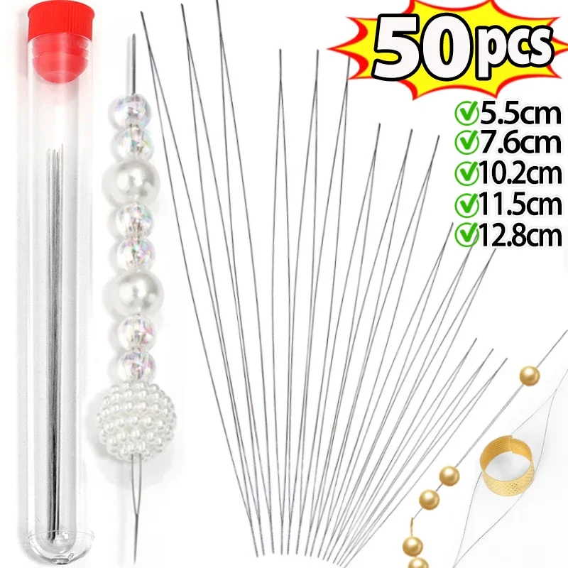 5/50PCS Beading Needles Seed Beads Needles Big Eye DIY Beaded Collapsible Beading Pins Open Needles for Jewelry Making Tools