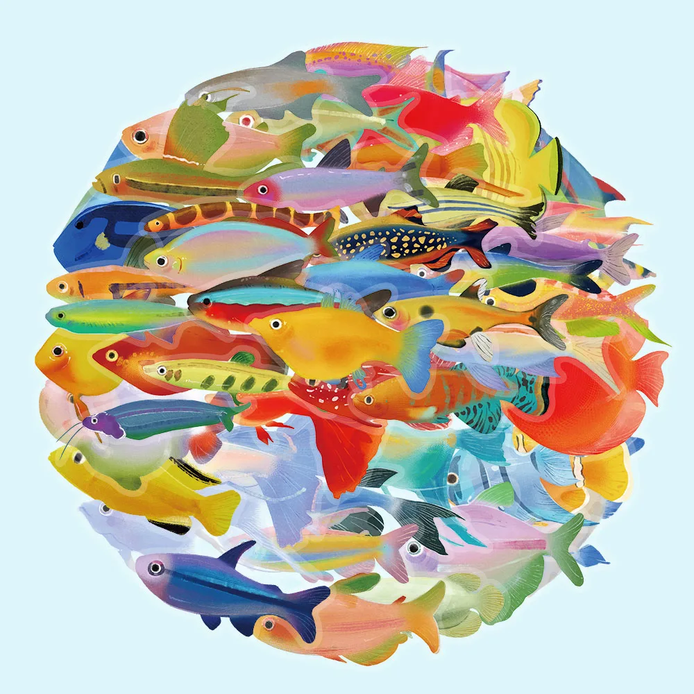 Autocollants en plastique de poisson Tropical, peinture Photo créative, exquis, Animal marin, poisson ornemental, Graffiti, DIY bricolage, 50 pièces