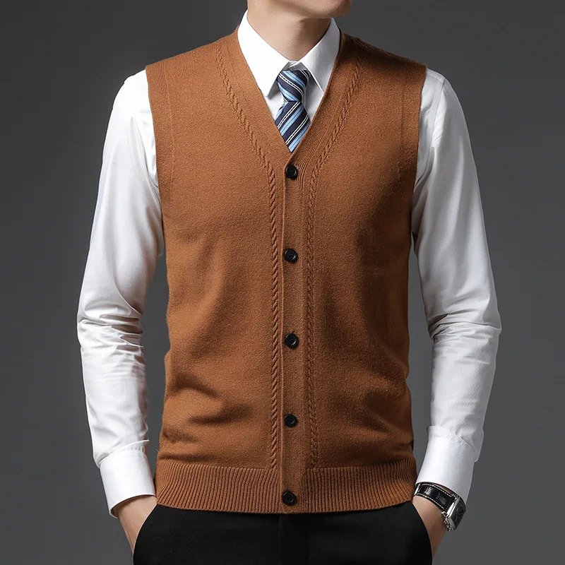 2024 männer Neue Herbst und Winter Weste Junge Casual Warme Stricken Ärmellose Basis Shirt Einfarbig Jacquard Strickjacke Weste