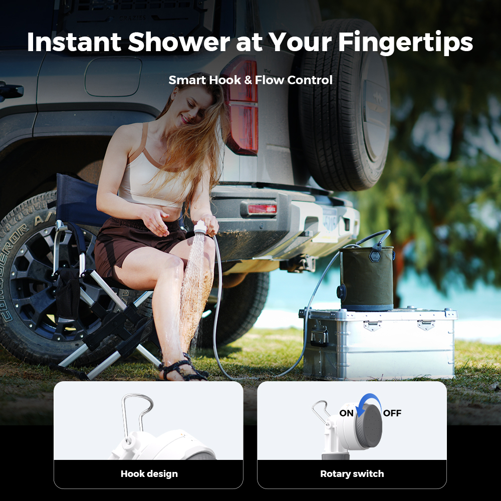FLEXTAIL TINY SHOWER - Ducha para acampar al aire libre Bomba de ducha eléctrica portátil IPX7 impermeable para limpieza al aire libre y del hogar