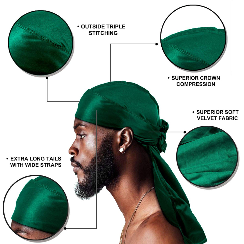 1-4Pcs New silk Durag Bandana Turban Hat Men Breathable Long Tail Doo Rag for men Durags Pirate Hat Headband