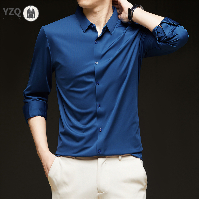 New Men's Business Casual Long Sleeved Solid Color Shirt Wrinkle Resistant Wrinkle Free Comfortable All Season Versatile Top