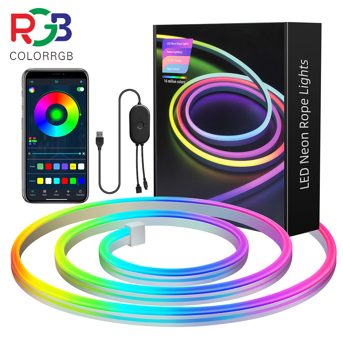 Led Neon RGB Lichtseil - 10M RGB Flexible Lichter Streifen Gaming Licht Musik Sync Neon Streifen Lichter DIY Design App Steuerung Neon