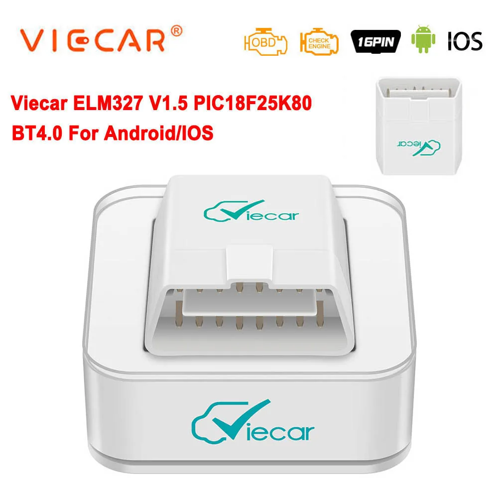 Viecar ELM327 V1.5 บลูทูธ 4.0 OBD 2 OBD2 PIC18F25K80 ELM 327 V1 5 OBDIIเครื่องสแกนเนอร์รถยนต์ODB2 เครื่องมืออัตโนมัติรหัสReader