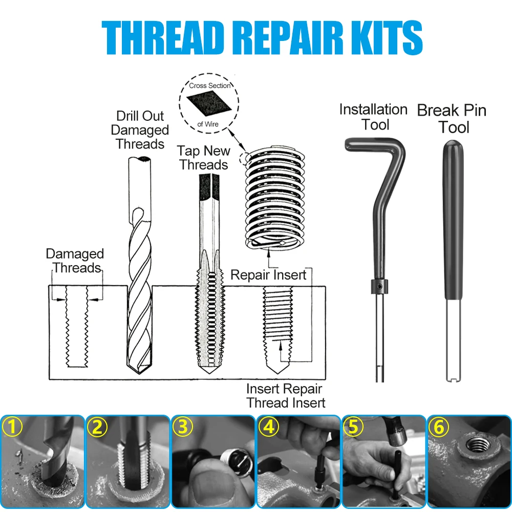 XCAN Chủ Đề Bộ Dụng Cụ Sửa Chữa M3 M4 M5 M6 M8 M10 M12 M14 Vít Ren Miếng Lót Cho Phục Hồi Hư Tổn Sợi Chỉ Sửa Chữa dụng Cụ Mũi