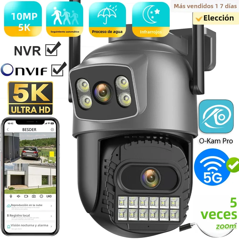 Cámara IP de 10MP 5K protección de seguridad Wifi PTZ lente Dual 5G HD cámara de vigilancia en exterior detección humana seguimiento visión nocturna