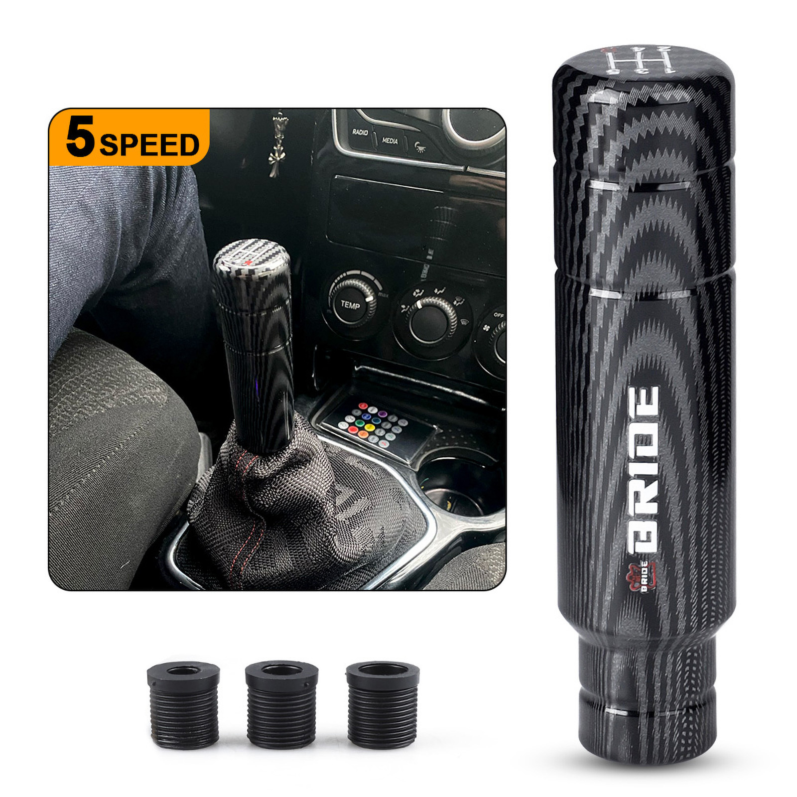 Botão de mudança de engrenagem estilo fibra de carbono de 5 velocidades 13cm formato universal botão de alavanca de mudança de transmissão manual 8mm 10mm 12mm