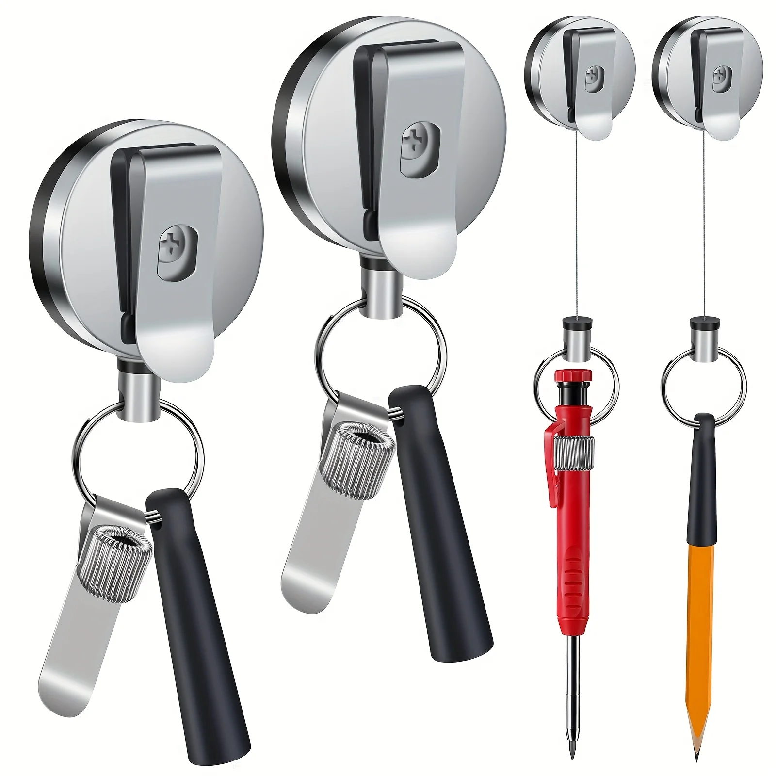 Portalápices retráctil de alambre de acero de 23,6 ", Clip de Metal y silicona resistente para carpinteros, enfermeras, construcción, soporte de espera, 2 uds.