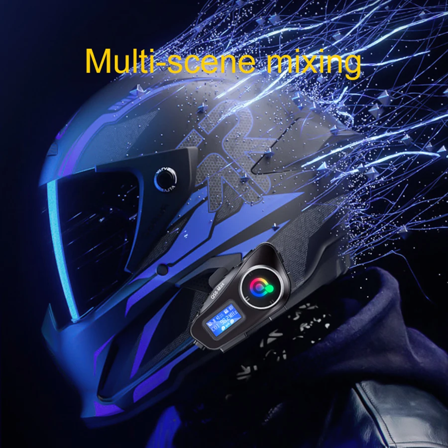 Q58 Max Motocicleta Intercomunicador Headset Capacete À Prova D'água 300M BT Intercomunicador Sem Fio Para 2 Pilotos Música Partilhar Com Lanterna Ecrã LCD Microfone HD Cartão TF