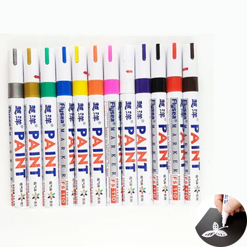 12 สีสีขาวยางกันน้ําถาวร MARKER ปากกาสําหรับวาดยางรถยางเป็นมิตรกับสิ่งแวดล้อมยางภาพวาด Highlighter
