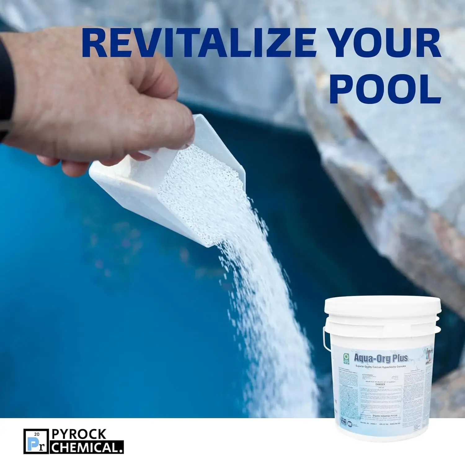 Pool Shock by Aqua Org Plus - 65% Granular Cal Hypo - Swimming Pool Shock for In-Ground, Above , Spas & Hot Tubs - 50 Pound Pail
