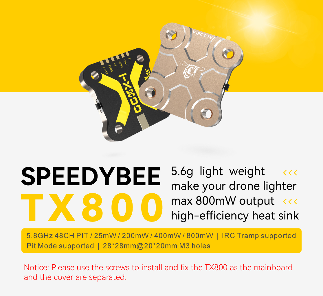SpeedyBee TX800 VTX 5.8G 48CH PitMode 25mW/200mW/400mW/800mW sortie transmetteur longue portée Support pour Drone de course RC FPV