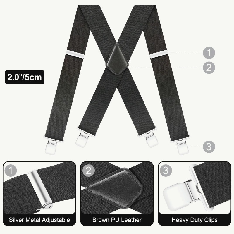 Men's Heavy-Duty 2-Inch Wide Adjustable Elastic Work Suspenders with Sturdy Clips X-Back Design for Durable Support