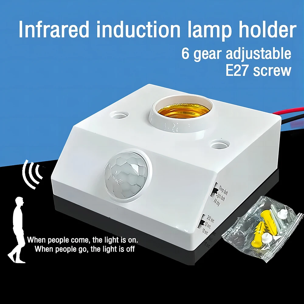 Smart 110-240V 100W PIR Induction Infrared Motion Sensor E27 LED Lamp Base Holder With Light Control Switch Bulb Socket Adapter