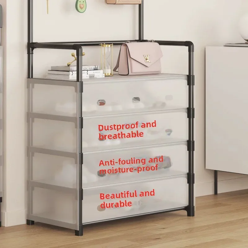 【Upgrade Thicken】Multi Functional Shoe And Hat Integrated Rack,Clothing And Hat Rack,Multi-layer Dust-proof Storage Rack,Cream