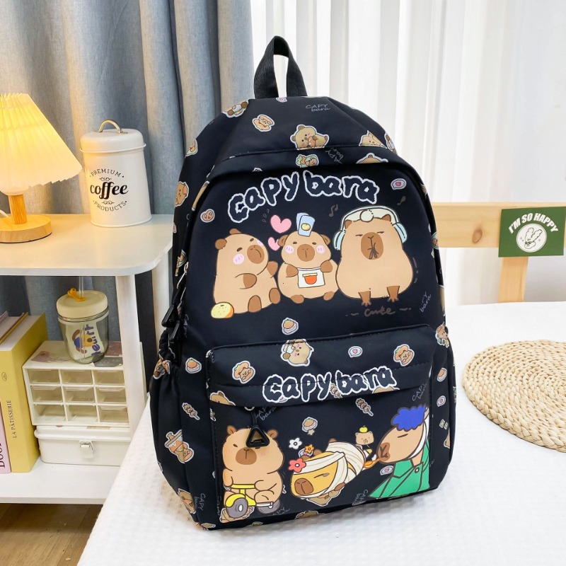 2025 Trend Large Capacity Capybara Book Bag Girl Nylon Backpack Kawaii Cartoon Student School Bag Cute College Backpack mochila
