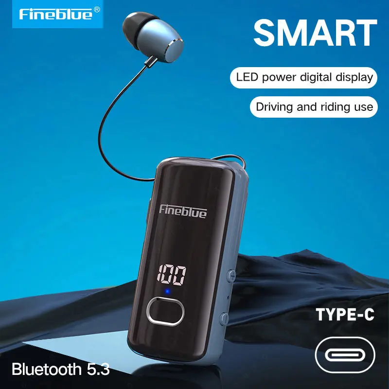 Fineblue F580 Lavalier Wireless Headphones Bluetooth 5.3 Headphones with Microphone Power Display Earbud Noise Interference Free