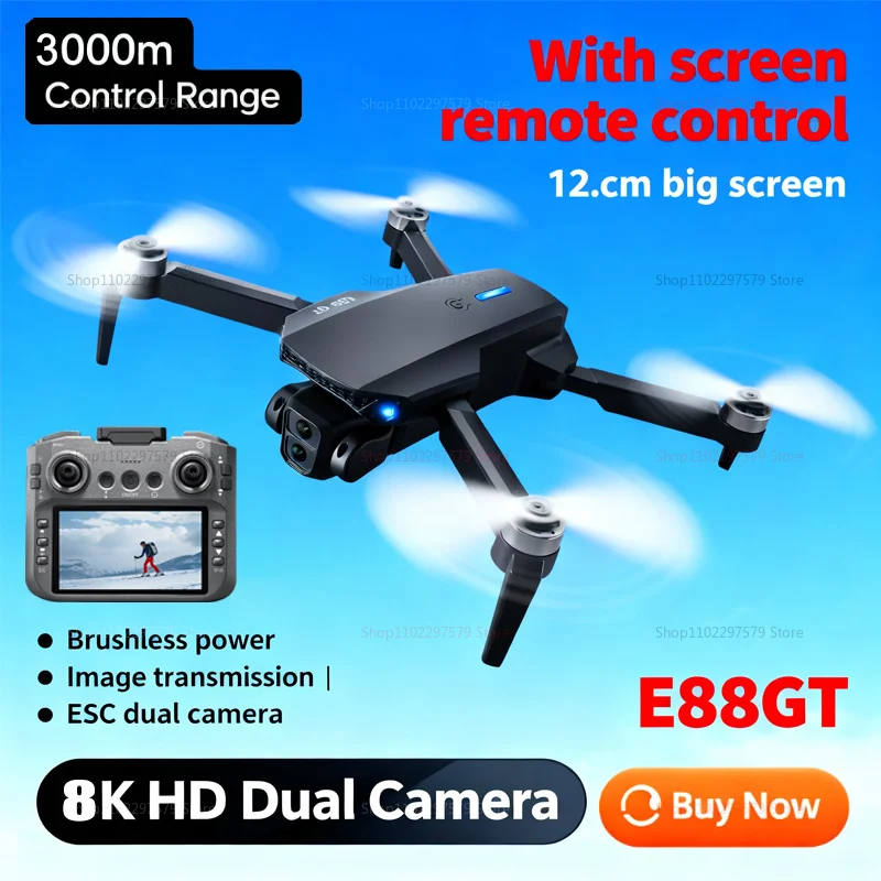 E88gt tela grande wifi fpv drones 8k câmera hd 5km dobrável quadcopter segurar rc drone fotografia armazenamento de vídeo ao ar livre brinquedos rc