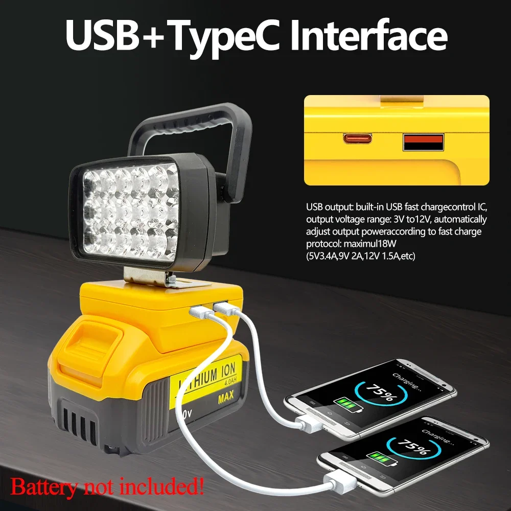 18 Beads Portable Lanterns Spotlight Torch LED Work Light Lamp for Makita BL1830 for Milwaukee for Dewalt 18V 20V Li-ion Battery