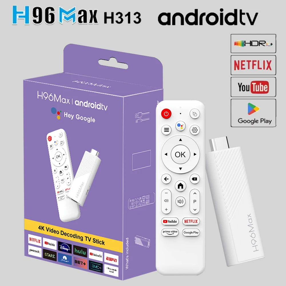 H96 Max H313 TV Stick Android14 Quad Core BT5.0 4K@60fps 2.4G&5G Wifi6 2GB 16GB Google Voice Assistant Media Player AI TV Stick