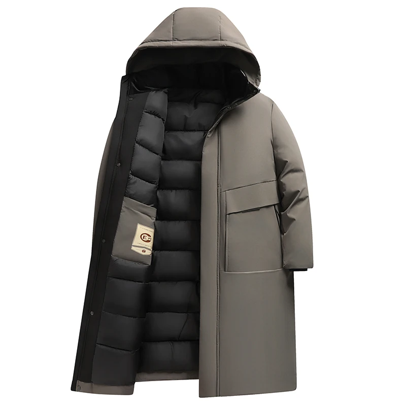 2024 nova chegada inverno jaqueta com capuz estilo longo soleira-como jaquetas de algodão masculino, moda masculina engrossar quente parkas trench coat masculino