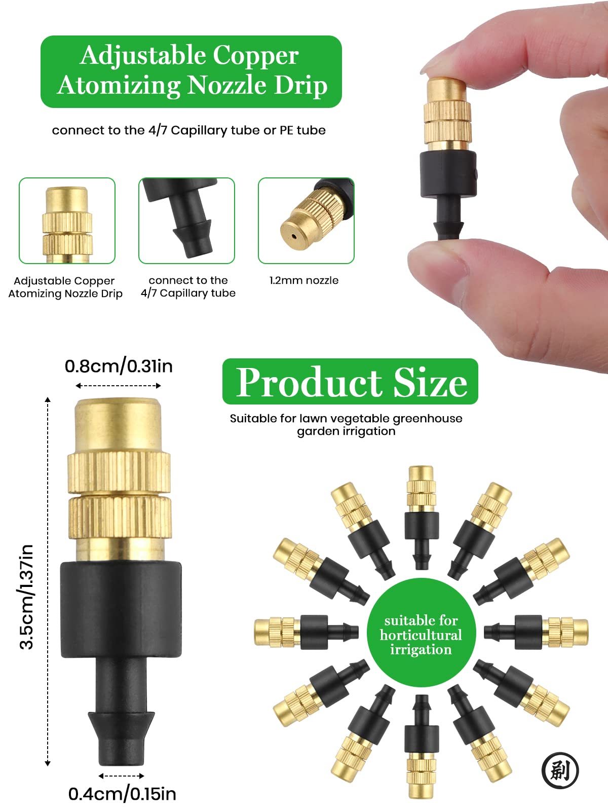Sistema de refrigeración por nebulización para exteriores, 10 Uds., 4/7PVC, riego de jardín, atomizador de latón de 1/4 pulgadas, microaspersores ajustables para jardín