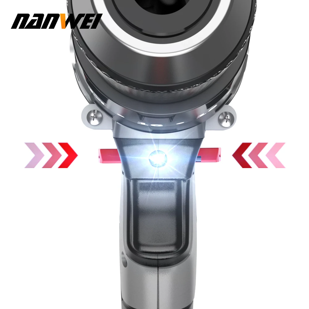 NANWEI 21V 13Mm Máy Khoan Không Dây Cấp Công Nghiệp Không Chổi Than Máy Khoan Tác Động 1/2 "Kim Loại Tự Động Khóa Chuck Băng mũi Khoan Câu Cá