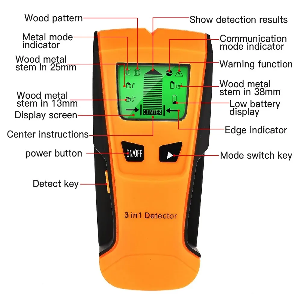 Wandscanner Pijpzoeker Pijpdraaddetector Live Wire Gadgets Detecteer muur Elektrische boxzoeker Digitale 3-in-1 sensor Wandscanner